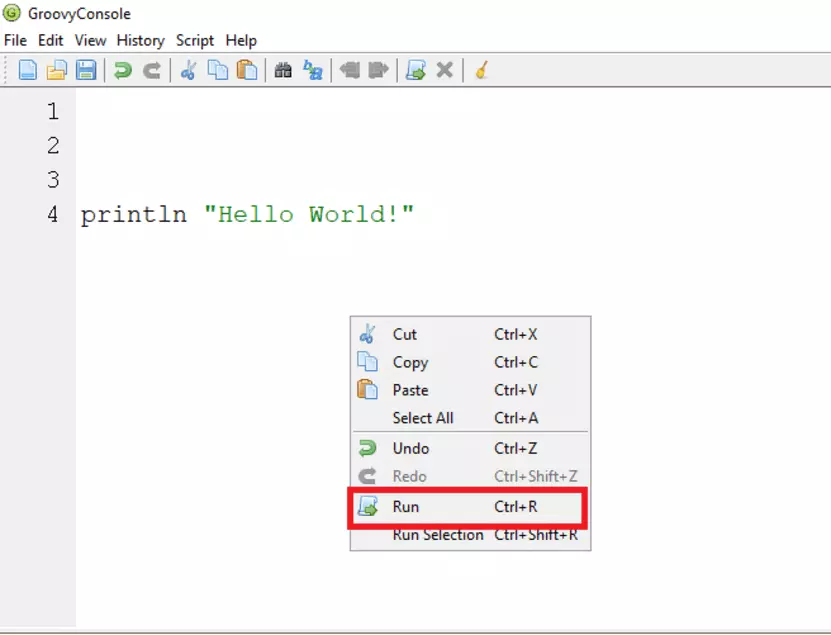 Groovy Hello World Program In the Groovy Console